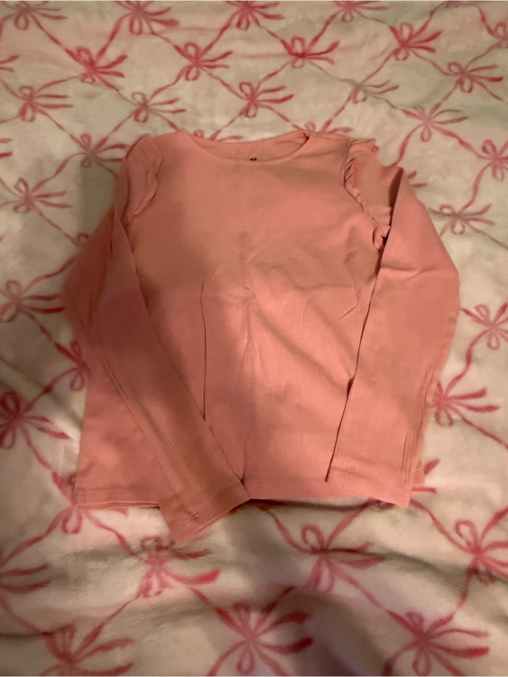 H&M Light Pink Long-Sleeve Ruffle Shoulder Tee